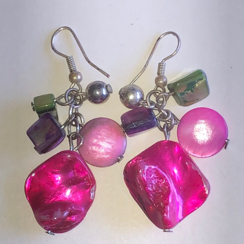 Pink Shell Beaded Boho Dangle Earrings